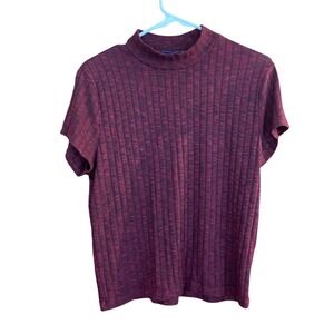 Prince & Fox XXL Top Burgundy Ribbed Knit Mock‎ Neck Short Sleeve T-Shirt